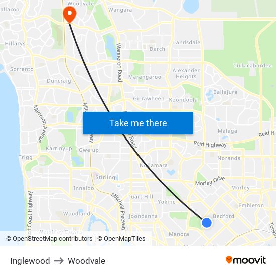 Inglewood to Woodvale map