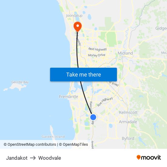 Jandakot to Woodvale map