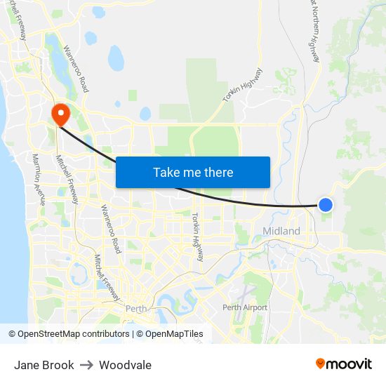 Jane Brook to Woodvale map