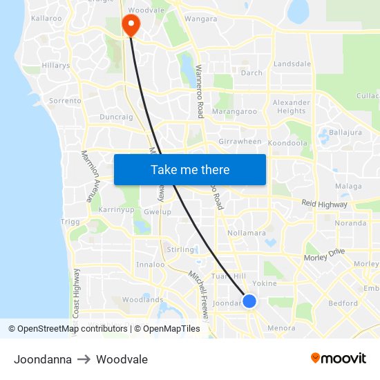 Joondanna to Woodvale map