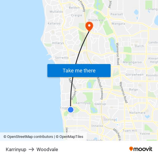 Karrinyup to Woodvale map