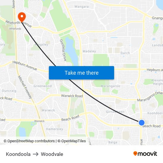 Koondoola to Woodvale map