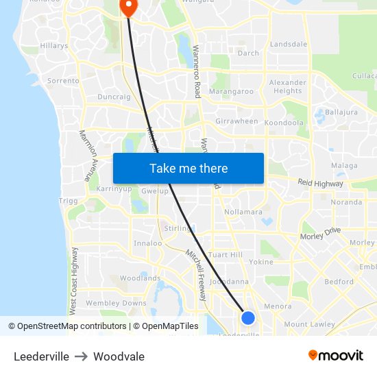 Leederville to Woodvale map