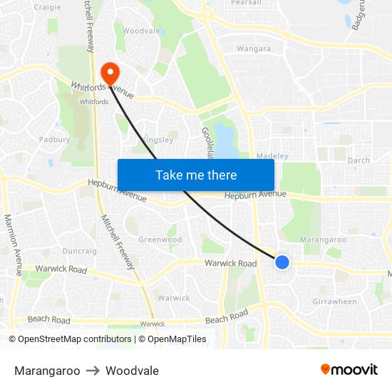 Marangaroo to Woodvale map