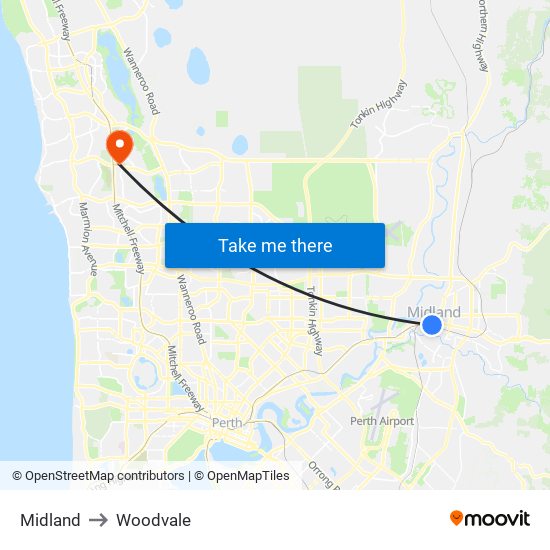 Midland to Woodvale map