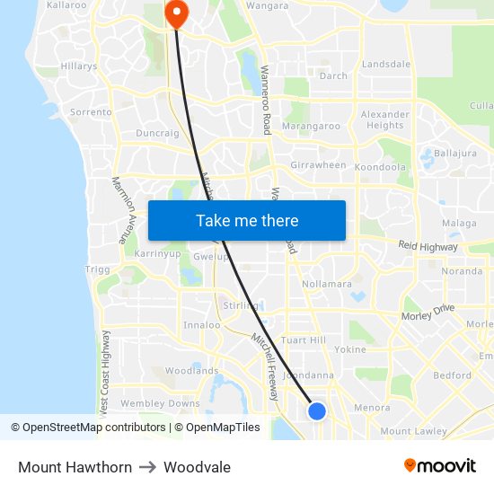 Mount Hawthorn to Woodvale map