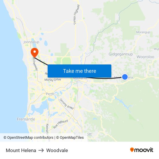 Mount Helena to Woodvale map