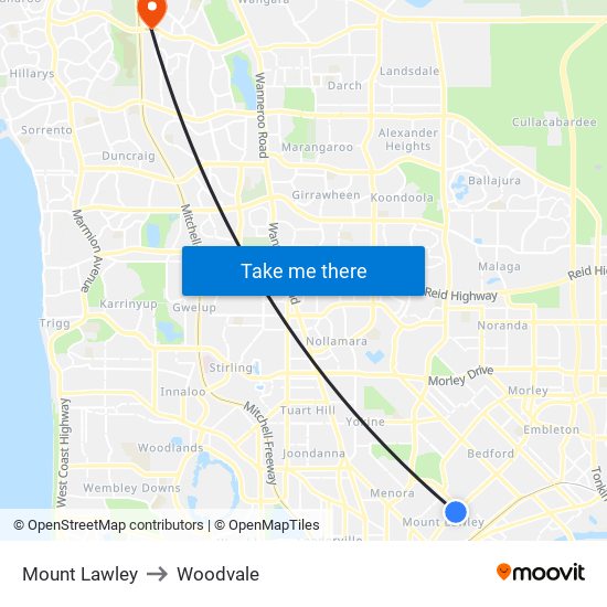 Mount Lawley to Woodvale map