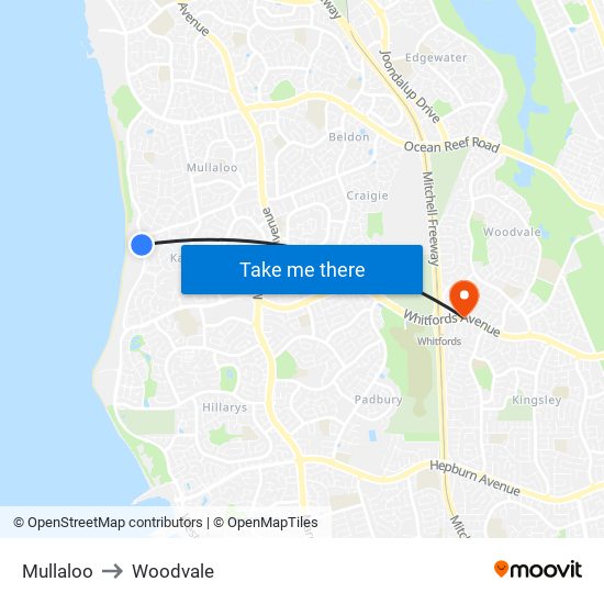 Mullaloo to Woodvale map