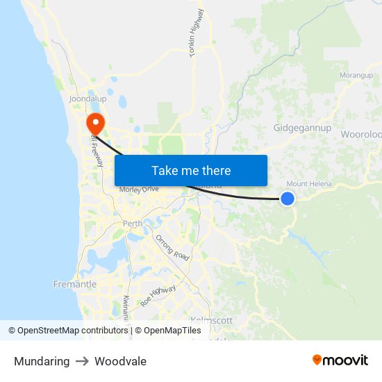 Mundaring to Woodvale map