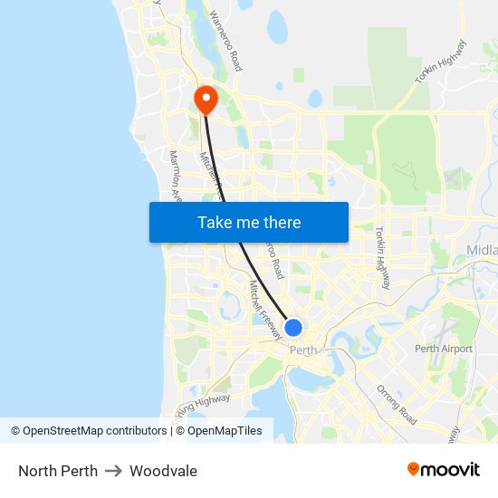 North Perth to Woodvale map