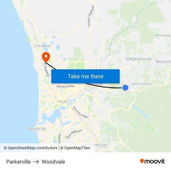 Parkerville to Woodvale map