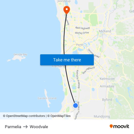 Parmelia to Woodvale map