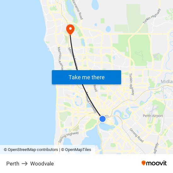 Perth to Woodvale map