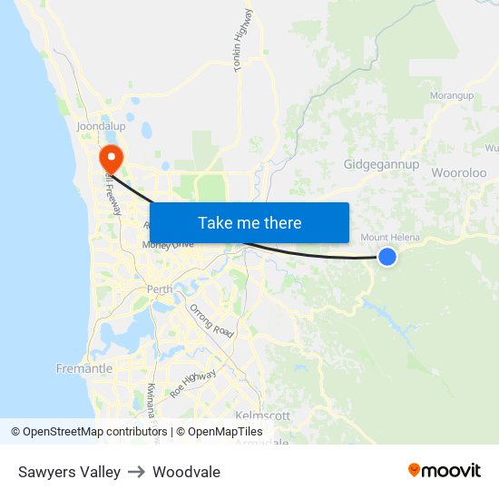 Sawyers Valley to Woodvale map
