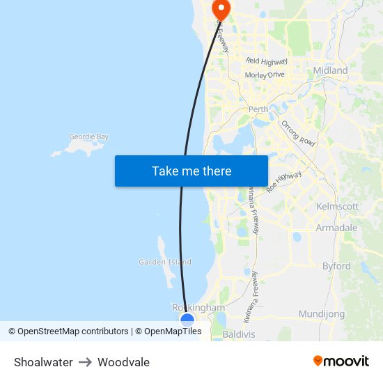 Shoalwater to Woodvale map