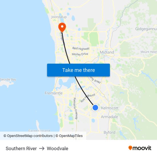 Southern River to Woodvale map