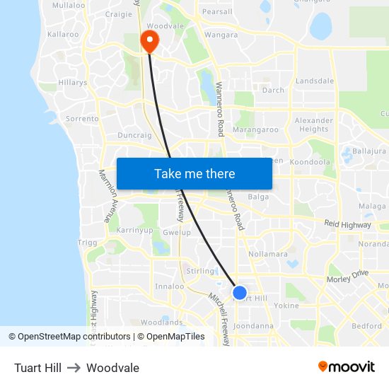 Tuart Hill to Woodvale map