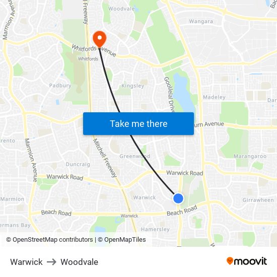 Warwick to Woodvale map