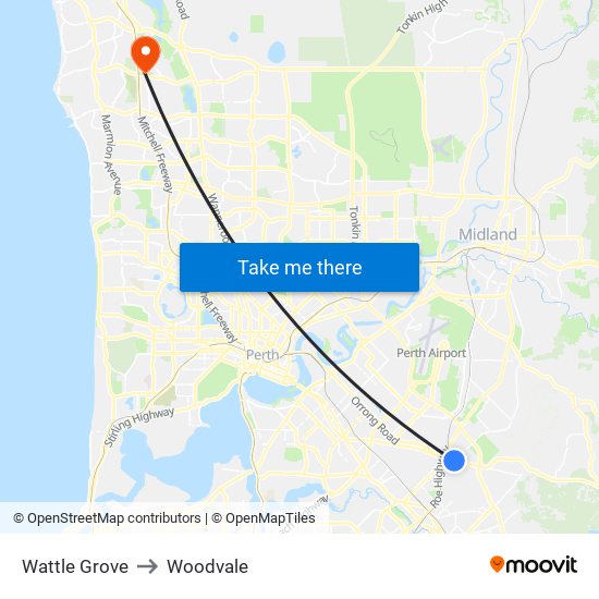 Wattle Grove to Woodvale map