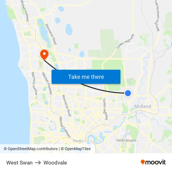 West Swan to Woodvale map