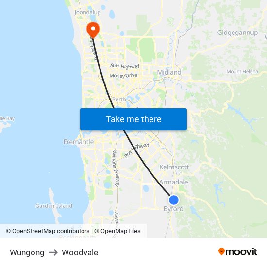 Wungong to Woodvale map