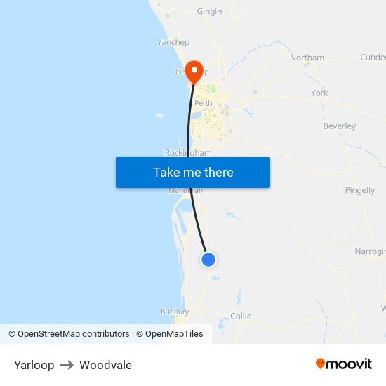 Yarloop to Woodvale map