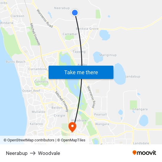 Neerabup to Woodvale map