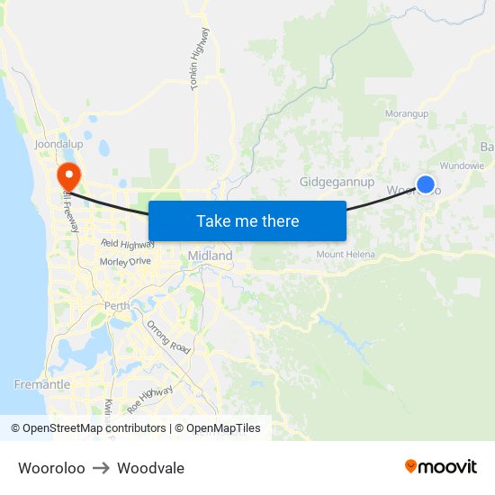 Wooroloo to Woodvale map