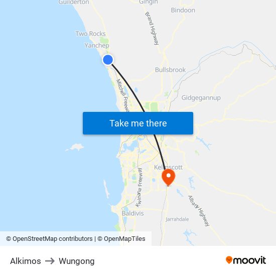 Alkimos to Wungong map