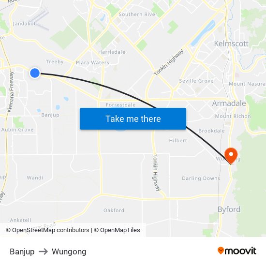 Banjup to Wungong map