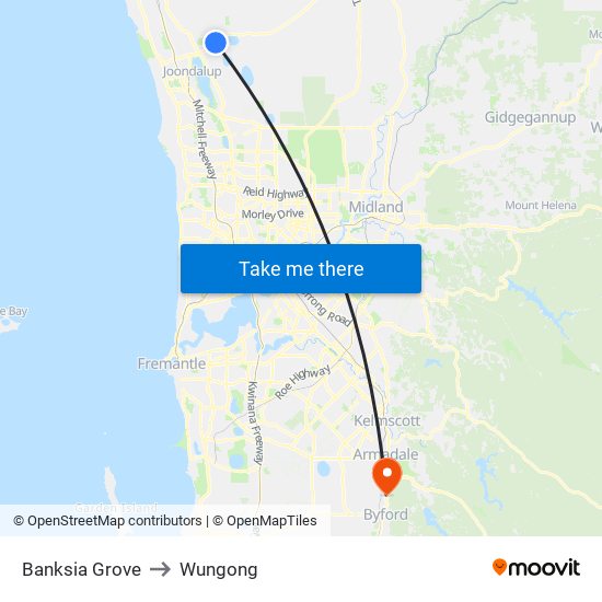 Banksia Grove to Wungong map