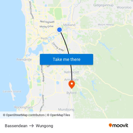 Bassendean to Wungong map