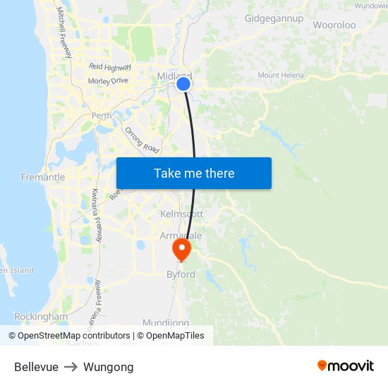 Bellevue to Wungong map