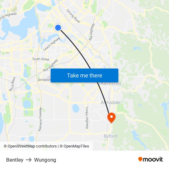 Bentley to Wungong map