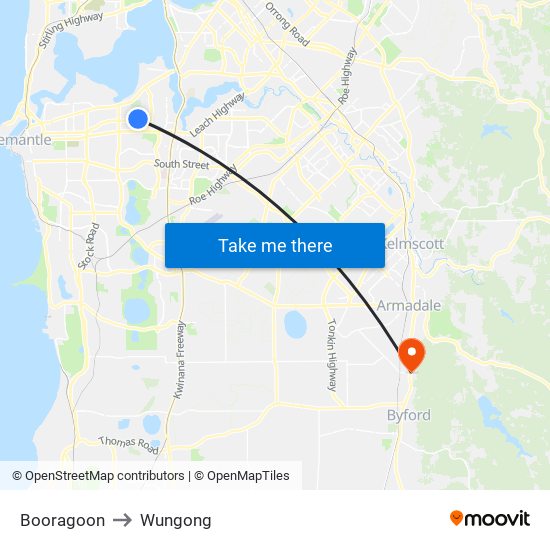 Booragoon to Wungong map