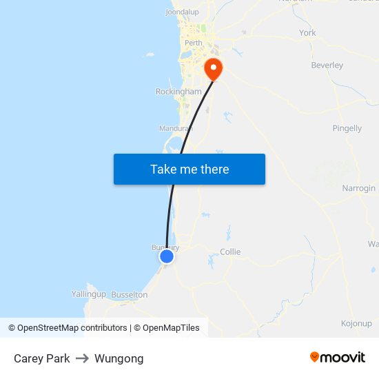 Carey Park to Wungong map