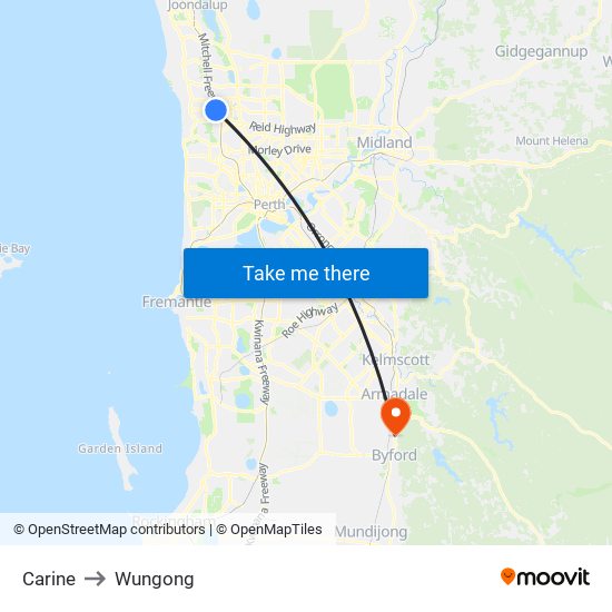 Carine to Wungong map