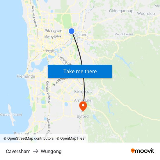 Caversham to Wungong map