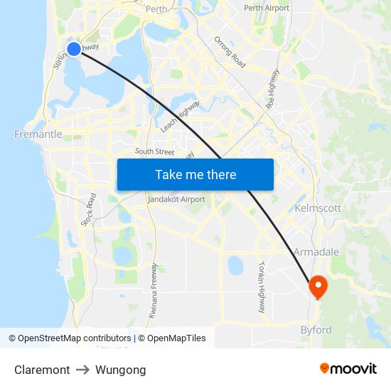 Claremont to Wungong map