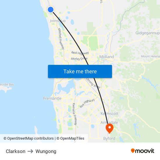 Clarkson to Wungong map