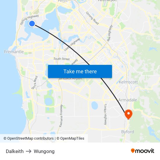 Dalkeith to Wungong map