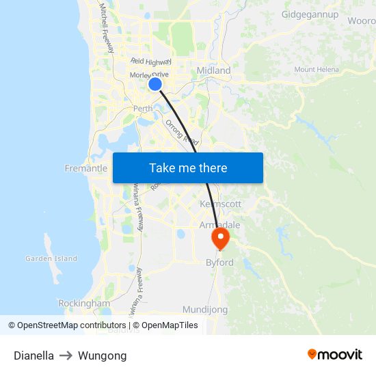 Dianella to Wungong map
