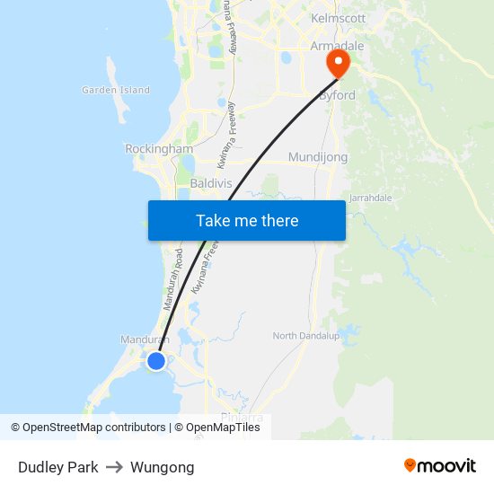 Dudley Park to Wungong map