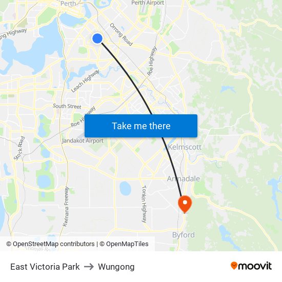 East Victoria Park to Wungong map