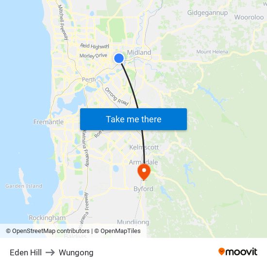 Eden Hill to Wungong map