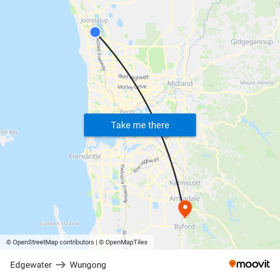 Edgewater to Wungong map