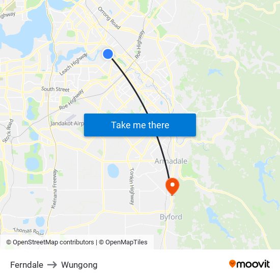 Ferndale to Wungong map