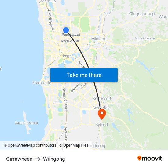 Girrawheen to Wungong map