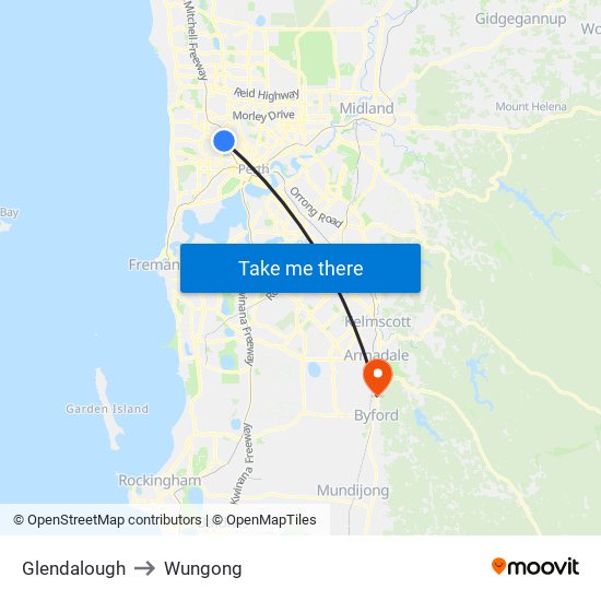 Glendalough to Wungong map